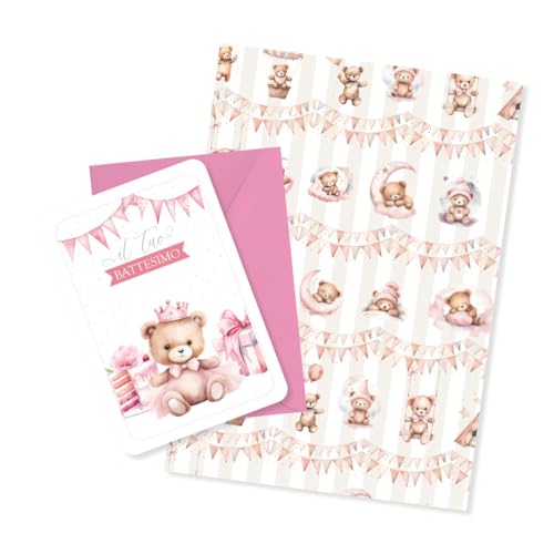 DIMENSIONI BIGLIETTO: Formato pratico di 16 x 12 cm, perfetto per scrivere i tuoi auguri speciali per il battesimo