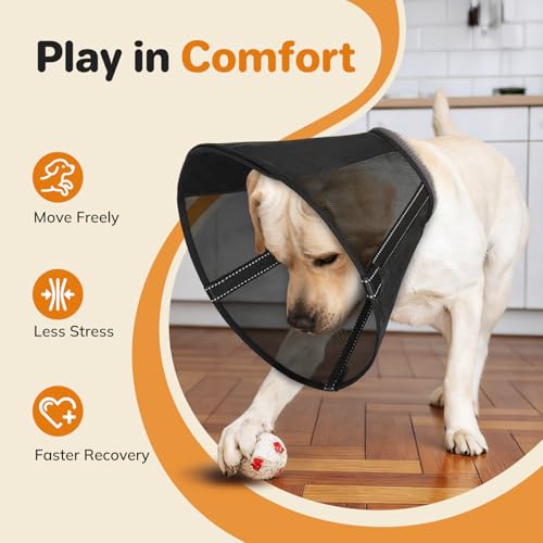 Image of Breathable Mesh Dog Cone Collar for Surgery, Soft Elizabethan Recovery Alternative to Stop Licking,Pet Neck Collar for Large Medium Small Breeds, L, Matte Black