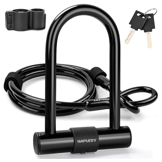Hapleby Premium Bike Lock Set with 2 Keys, Bike U-Lock with 6 Feet Thickened Solid Steel Cable, Heavy Duty Anti Theft Bicycle U-Lock with Mounting Bracket for Road, Mountain, Folding Bike and Scooter