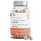 Collagène marin 2000Da + Acide hyaluronique 300mg, haute absorption, types I&III, peau hydratée, Coenzyme Q10, Vitamine C et B3, pêche responsable  100 gélules   Beyond Elements