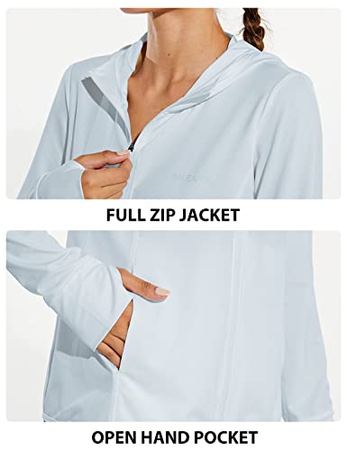 Baleaf Women's Sun Protection Shirts Spf Upf 50+ Hoodie Jackets Hiking Thumb Holes Light Quick Dry Outdoor Light Blue M #TOP3
