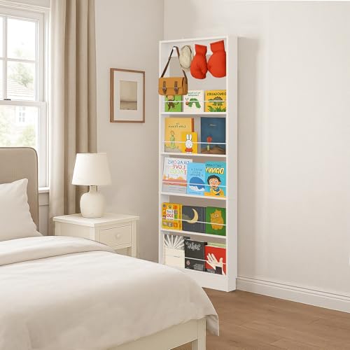 Behind The Door Bookshelf Wooden Slim Behind Door Bookcase Kids 5Tier White by FerniTry - Used condition - Image 6