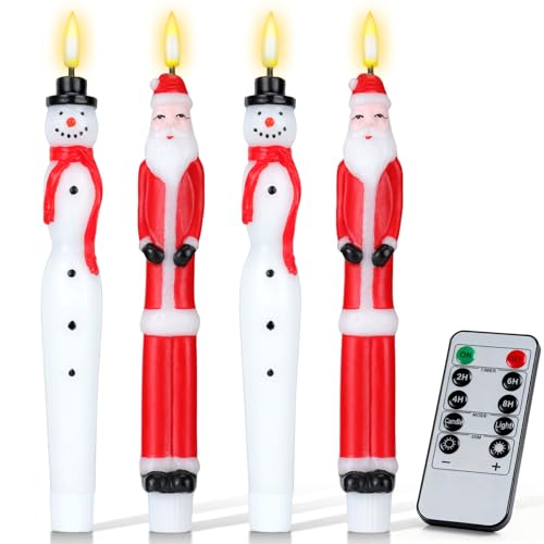 Axrye Christmas Candles with Remote, Waxy Flameless Taper Candles Flickering, LED Candlesticks Battery Operated Real Wax LED Candle Holiday Decorations Christmas Tree Candlesticks 10 inches, 4 Pack