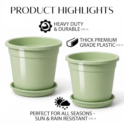 Image of 12 Inch Glossy Plastic Planter with Bottom Plate | Heavy Duty Flower Pot with Tray for Indoor Home Decor, Balcony, Living Room & Outdoor Garden (4 Pot, Mint Sparkle)