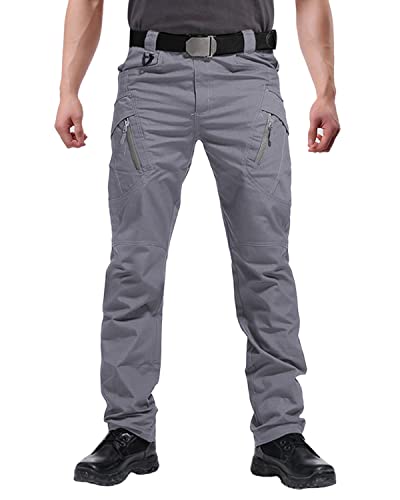 FEDTOSING Men's Outdoor Cargo Work Trousers Military Tactical Pants Combat Ripstop Trousers (Grey 32W / 30L)