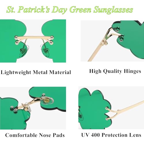 St. Patrick's Day Irish Shamrock Sunglasses, Green Four Leaf Clover Leprechaun Costume Glasses Party Decorations3