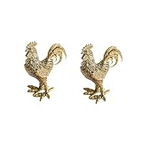 YRMLYMOP 2 Pieces Brass Animal Figurines Brass Rooster Figurine Vintage Decor Good Luck Chicken Statue Fengshui Wealth Sculpture Animal for Home, Office, Hotel, Restaurant, Shop, Desk Decoration