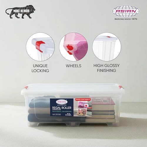 Image of Asian Plastowares - Regal Roller | 32 Ltr - Storage Box | Stackable Organizer for Clothes, Toys, Kitchen, Makeup & More | BPA-Free, Space-Saving Design | Multipurpose Boxes | Transparent
