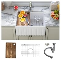 SmartSylva 60 cm Weiß Unterbau Arbeitsplatz Küchenspüle Bauernhaus Küchenspüle Keramik Tiefe Einzelschale mit Zubehör für Küche Insel