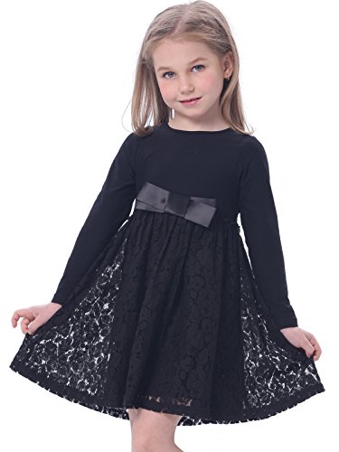 Bonny Billy Girl's Casual Satin Lace Dress with Black Bow