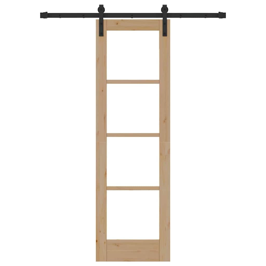 ORKDAL Drzwi przesuwne naturalne, 61 x 198,5 cm, z litego drewna sosnowego i szkła, z szyną stalową, ciche przesuwanie do sypialni i salonu, 23,7 kg, do wnętrz