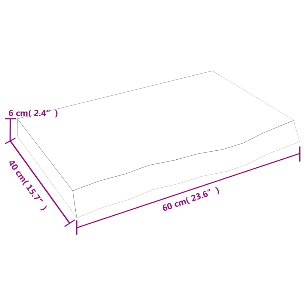 Piano per Tavolo in Rovere Massello Non Trattato 60x40x(2-6) cm con Bordo Vivo - Superficie Naturale per Rinnovo Fai da Te - Legno Solido per Arredamento Casa e Commerciale