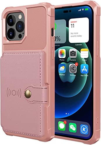 Étui mince iPhone 14 Pro Max avec fermeture magnétique et rabat rose antichoc