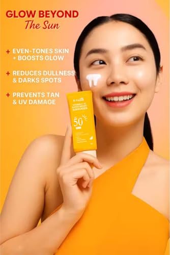 Image of Vitamin C + E Super Bright Sunscreen Spf 50 | Water-Light,UVA /UVB & Blue Light Protection | For Even Toned & Glowing Skin|With Liquid Spf 50+++ | For All Skin Types | 50G (1)