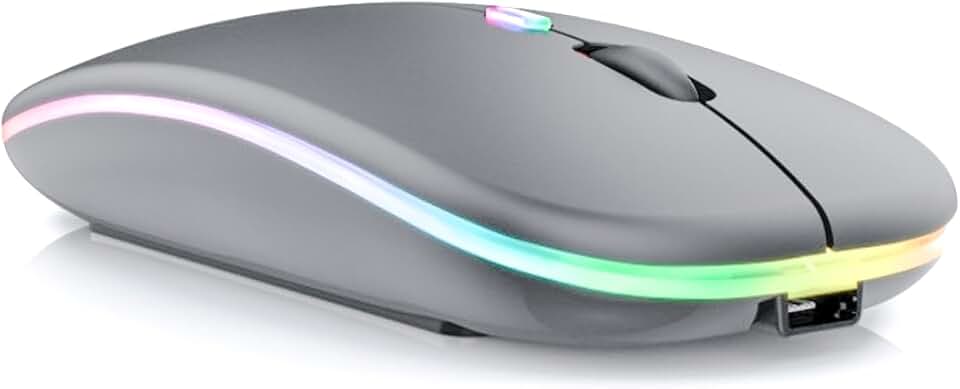 Mouse Sem Fio Recarregável Óptico Wireless Led Rgb Colorido Ergonômico Usb 2.4 Ghz para Notebook Computador Pc Desktop TV Smart TAMO (PRETO)
