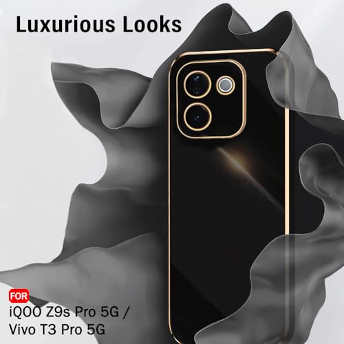 Image of TheGiftKart Luxurious Golden-Plated Back Cover Case for iQOO Z9s Pro 5G / Vivo T3 Pro 5G | Raised Lips for Camera & Screen Protection | Shockproof Design | Back Cover Case (TPU, Black)