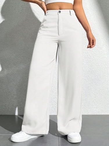 Image of Toochki Trousers for Woman Pants Women's Formal Office Korean | Beige Track Pant | Straight | Cotton Spandex Stretchable Trouser | High-Waisted Bottom Wear