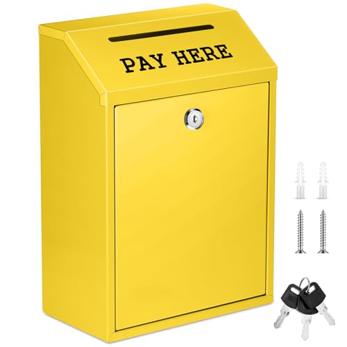 Yaocom Metal Money Cash Box,Yellow,11.8 x 8.6 x 4.7 Inch