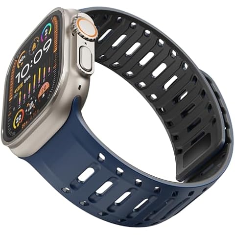 OMECKY Sport Band Designed for Apple Watch Ultra 1/2, Double Security Buckle Pin & Magnetic Silicone Strap for iWatch Series 5 6 7 8 9 10 & SE 44mm/45mm/46mm/49mm Cover