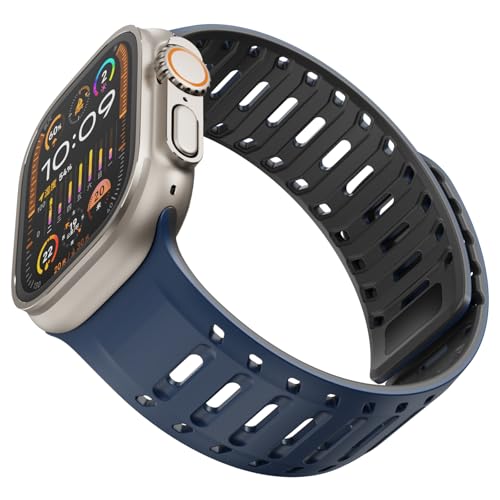 Designed for Apple Watch Ultra Bands 49mm, Magnetic Buckle Silicone Sport Strap Competible with iWatch Series 4 5 6 7 8 9 10 & SE 46mm/45mm/44mm Navy Blue/Black 42/44/45/46/49mm