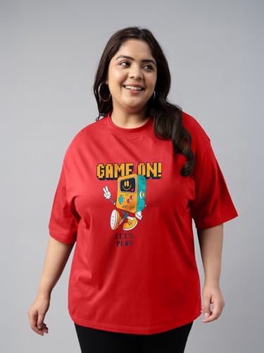 Image of JUNEBERRY 100% Pure Cotton Oversized Baggy Fit Cool Front Chest Graphic Printed Half Sleeve Plus Size T-Shirt for Women & Girls (Sizes: 2XL to 5XL)