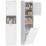 HOMCOM Mobile Bagno Alto Stretto 170cm, Mobiletto Bagno Salvaspazio a Colonna con Cesto Po...