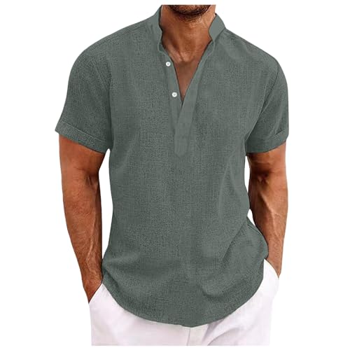 T-Shirts à Manches Courtes Homme Slim- Chemise Col Mao Ete Décontractée Couleur Unie Chic Haut Classiques Ample Comfortable Simple Top Tous Les Jours...