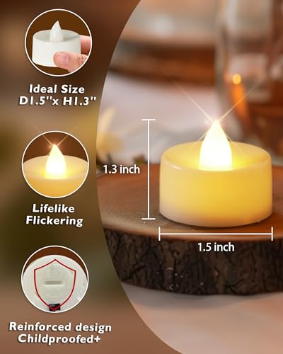 Image of Homemory 50-Pack Flameless LED Tea Lights Candles Battery Operated, 200+Hour Fake Electric Candles TeaLights for Votive, Halloween, Ofrenda, Diya, Wedding Centerpiece Table Decor, Funeral, Christmas