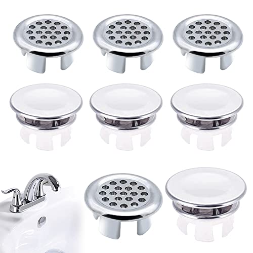 XPOOP 8 Piezas Anillo de Desbordamiento de Fregadero, Tapa de Tapón de Drenaje de Desbordamiento, Anillo de Desagüe para Fregadero de Baño, Cubierta de Rebosadero, Anillo de Desagüe Plastico Cover