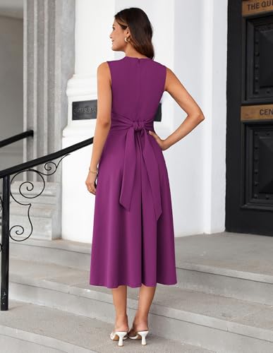Image of GRACE KARIN Women 2026 Work Dress Sleeveless Tie Waist Elegant Party Cocktail A Line Flowy Midi Dresses with Pockets