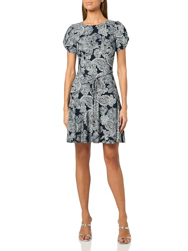 Image of Tommy Hilfiger Women's Puff Sleeve Crew Neck Jersey Shift Mini Dress