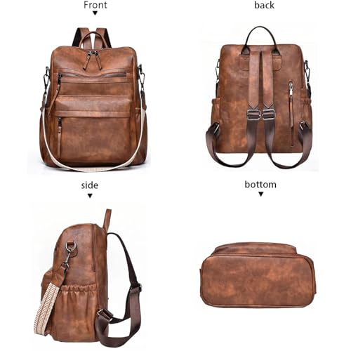 Image of Women's Fashion Backpack Purse for Women Leather Multipurpose Design Ladies Shoulder Bag Travel bag Satchel Handbags (Dark Brown-1)