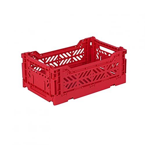 AYKASA Cassetta pieghevole, stabile cassetta pieghevole in plastica, impilabile, rosso, mini (27 x 17 x 11 cm)