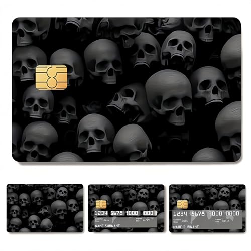 Skull Credit Card Stickers 4-Pack, Edgy Gothic Design with Black Pink Floral & Smoke, Anti-Scratch Matte Finish, No-Residue Vinyl Skin, Universal Fit for All Cards (Skull 02)