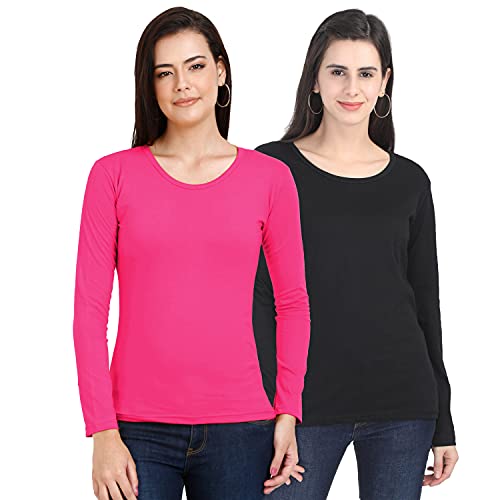 Image of FLEXIMAA Women's Cotton Plain Round Neck Full Sleeve T-Shirt
