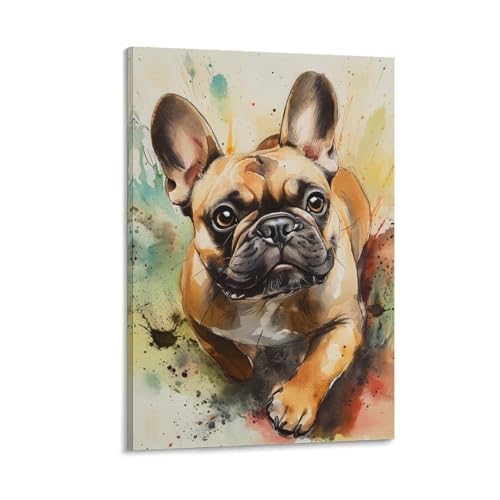 Peinture sur toile aquarelle bulldog français avec portrait de chien pour images murales