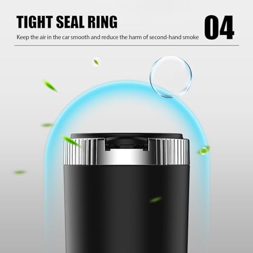 Image of Tesnaao 1 PC Car Ashtray, 3.93 inch x 2.75 inch x 1.88 inch Large Center Console Opening Designed Flame Retardant Stainless Steel Liner Trash Can with Cap, Detachable Neat Accessories, for Cars (Black & Silver)