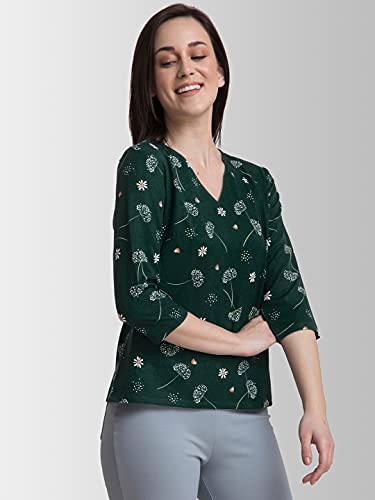 Image of FableStreet Women Formal & Casual Top | Elegant V-Neck Three-Quarter Sleeves Floral Print | Lightweight Smooth Fabric for Office Wear & Daytime Outings