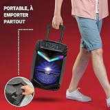 Pyle Enceinte Sono Bluetooth Portable – 1200W, Batterie, Noir Subwoofer et Tweeter LED Éclairage Micro Filaire SD,USB,AUX Radio FM Enregistrement et Roues - 6