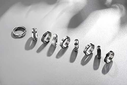 Lylymimi Stainless Steel Spinner Ring For Women Fidget Band Rings Moon Star Flower Heart Ring Set For Stress Relieving Wedding Promise Size 6-11 (8) #TOP2