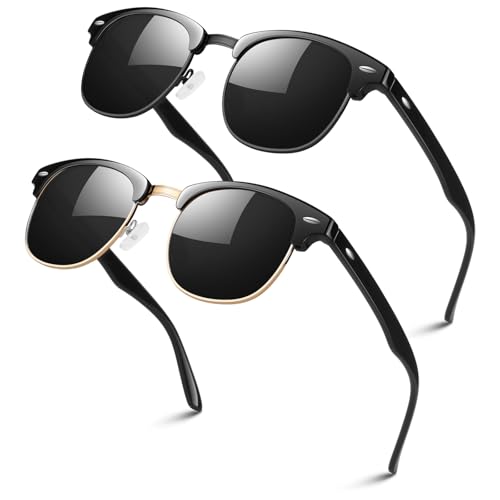 LINVO Polarized Semi Rimless Sunglasses for Men Women, Classic Retro Shades Half Frame Driving Sun Glasses UV Protection