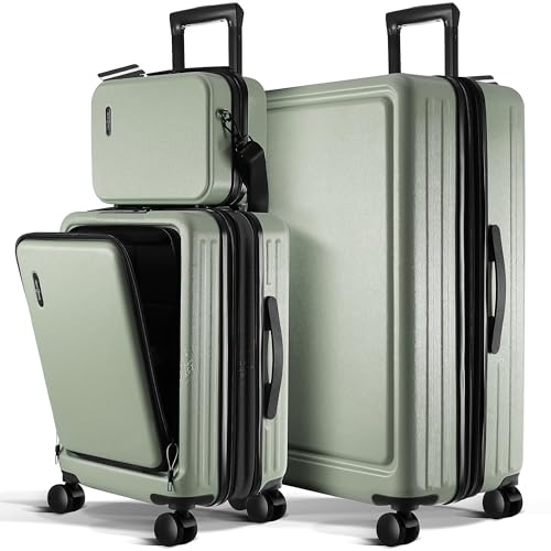 Image of Luggage Sets 3 Piece, 20 Inch Carry on Luggage and 28 Inch Suitcases with Wheels Spinner, Durable Hard Shell Suitcase Set, Expandable Travel Suitcase, Sage Green