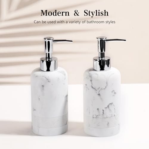 Ymxyjm YMX-ST24306W2-WGF 2Pcs/Set Hand Soap Dispenser Sets - 10.8Oz Refillable Resin Liquid Soap Dispensers With Rust-Proof Pump For Bathroom Countertop Or Kitchen, Marble White thumb #1