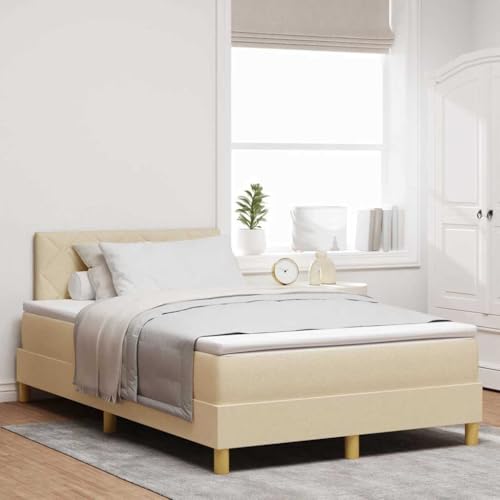 Genérico Cama Box Spring LED con colchón Crema 120 x 200 cm Tela,Mobiliario,Camas y Accesorios,Camas y somieres-3342511