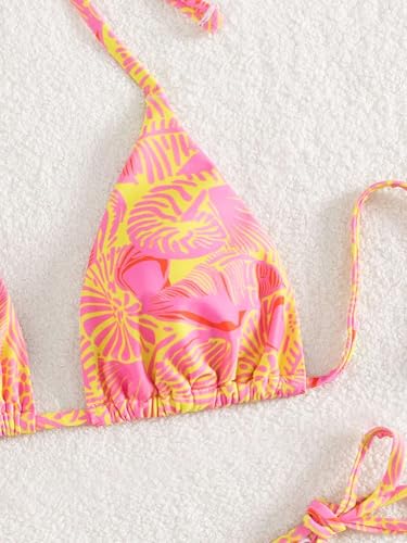 Image of ZAFUL Womens Printed Triangle Bikinis 2 Piece Halter Bikini Sets High Cut Bathing Suit Side Tie Swimsuits
