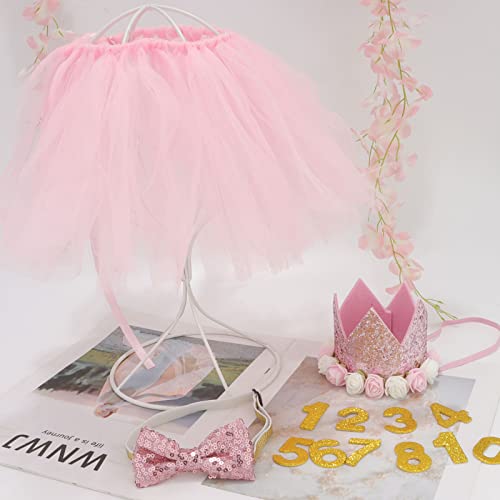 Cieher Dog Birthday Party Supplies, Dog Birthday Hat + Bow Tie + Pink Tutu Skirt Dog Party Decorations, Dog Birthday Hat With Numbers Cat Dog Puppy Birthday Bandana Scarf Hat Bow Set (Pink) #TOP7