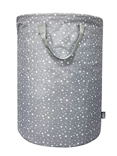Image of Omh ORGANIZE MY HOME – 19 Inches Medium Freestanding Round Laundry Hamper with Drawstring Closure, Collapsible Clothes Storage Hamper-Black Geo (GRAY STARS AND MOON)