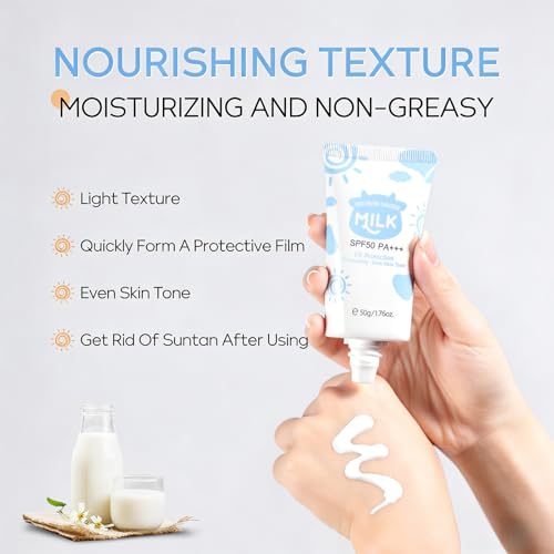 Sunscreen for Face SPF 50, Milk Moisturizing Sun screen for Women, Even Skin Tone, Light Texture, Non-Greasy Daily Sunscreen for Face & Body, 50g - Image 6