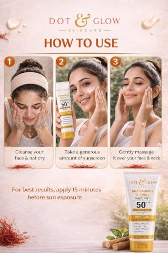 Image of Dot & Glow Niacinamide & Vitamin C Sunscreen SPF 50+++ | Broad Spectrum UVA + UVB Protection | Blue Light Protector Face Sunscreen 60g