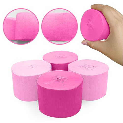 Image of 4 Crepe Paper Streamers Rolls, 328ft Pack of Hot Pink and Pink Crepe Paper for Birthday Bachelorette Engagement Wedding Bridal Shower Party Supplies (1.8 inch x 82 ft /Roll)